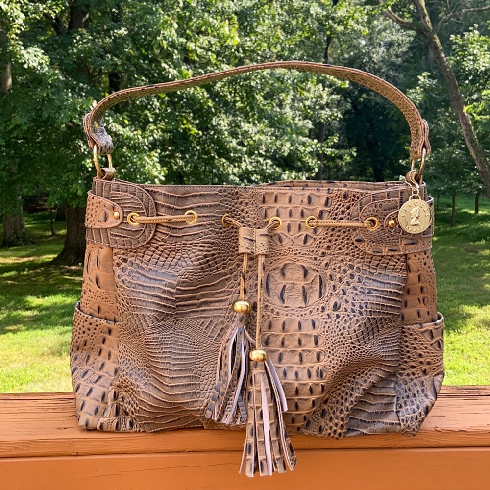 Vecceli Italy brown croc skin bag with gold